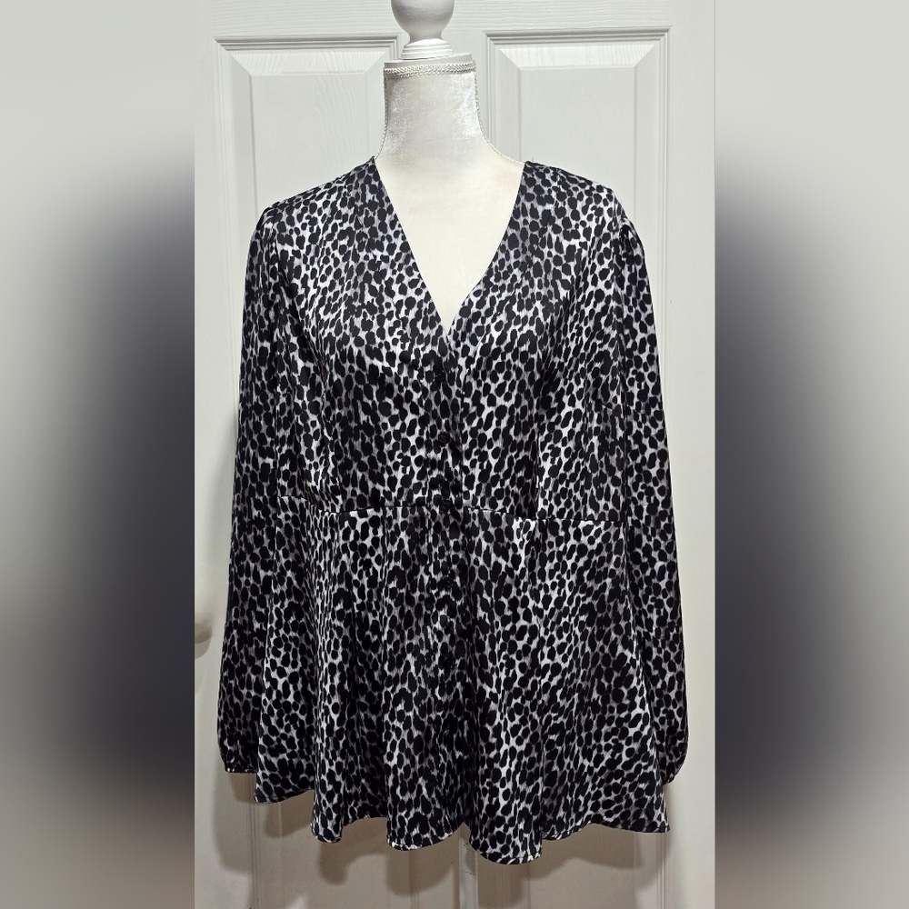 Torrid Leopard Print Peplum Satin Blouse